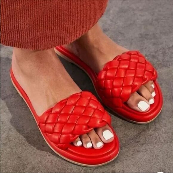 Free People Seychelles Wilma Woven Sandals Flat Slides Deep Orange US 6 NWOB - Picture 1 of 8